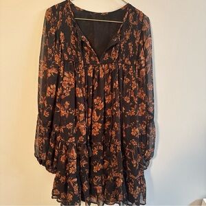 OLIVACEOUS Women's Dress BOHO Floral Brown & Black Size LARGE